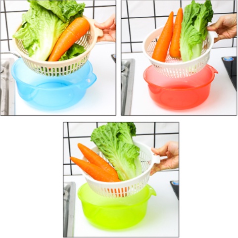 Rổ rửa đựng hoa quả rau củ 2 ngăn tiện lợi