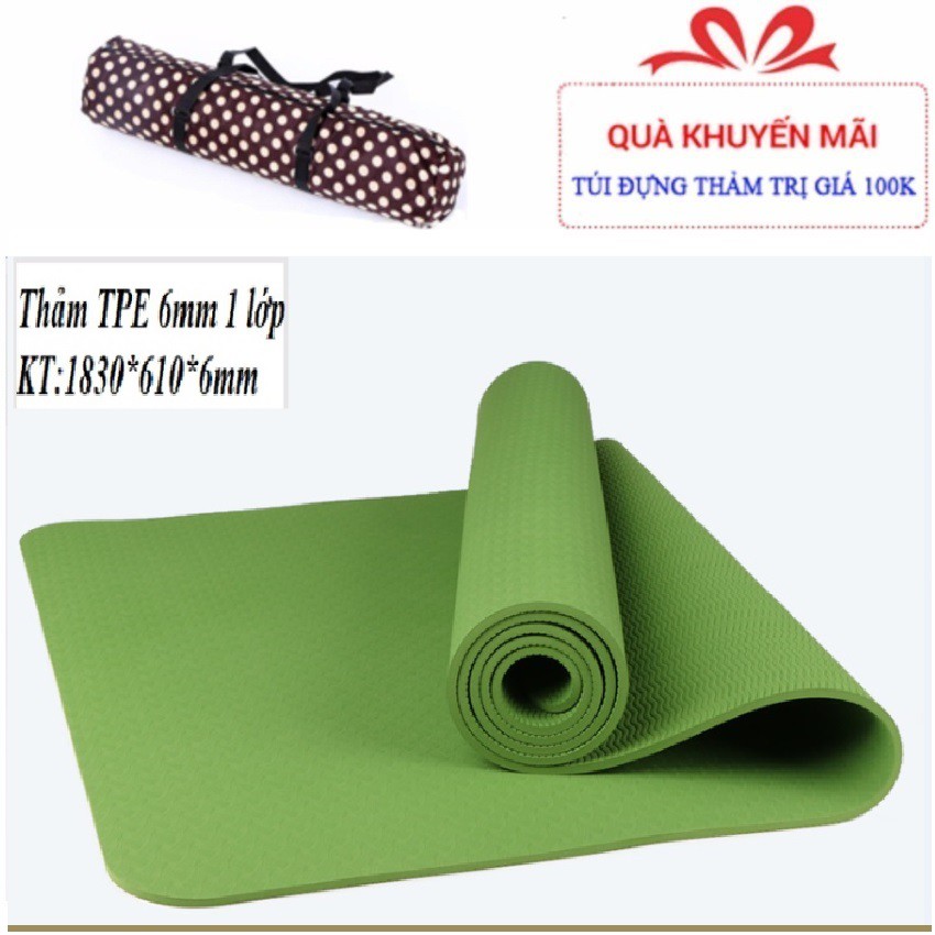 Thảm tập Yoga Mat TPE 6mm một lớp tặng túi xịn