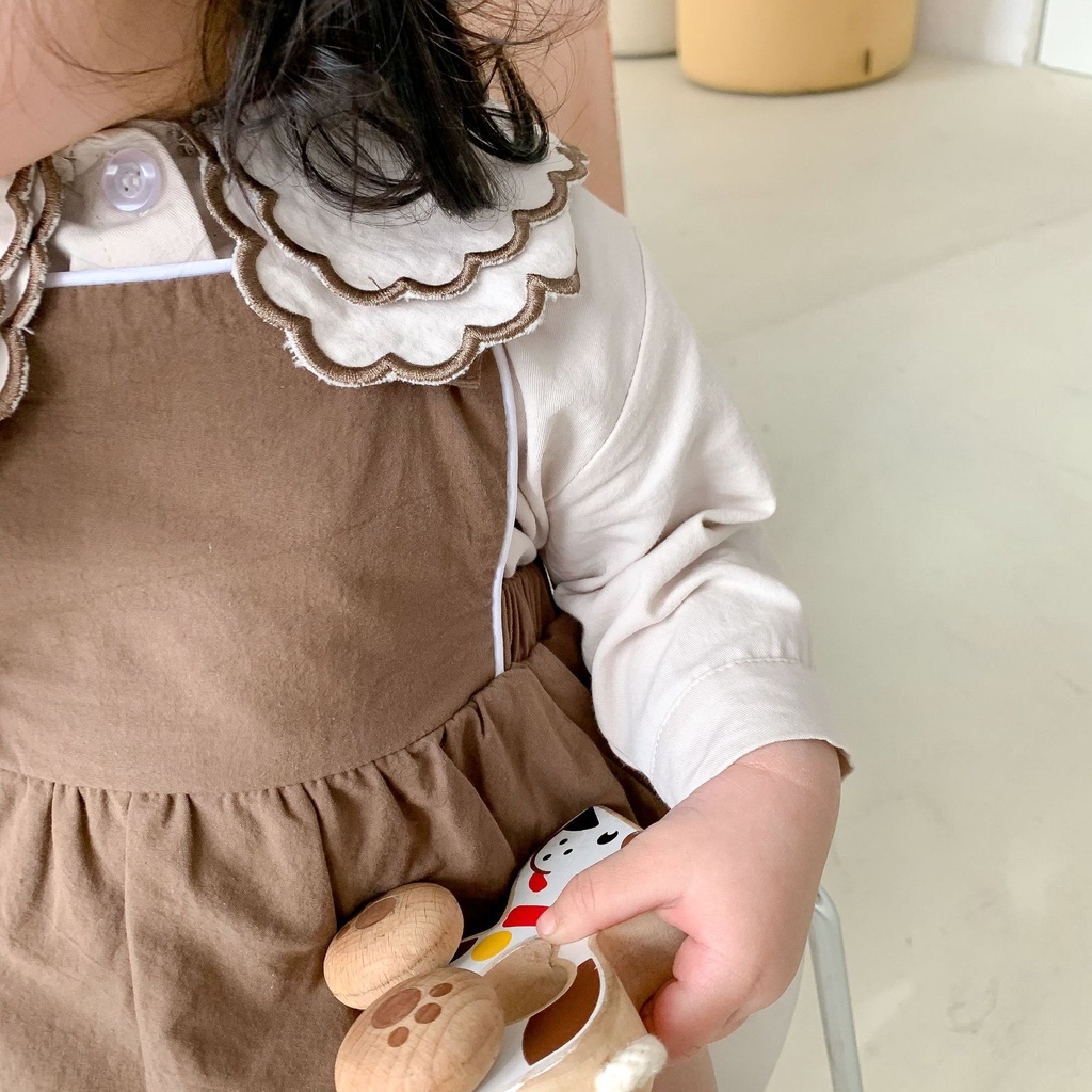 Đầm Sơ Mi Cổ Búp Bê Hai Mặt Thêu Họa Tiết Phong Cách Hàn Quốc Thời Trang Xuân Thu Cho Bé Gái