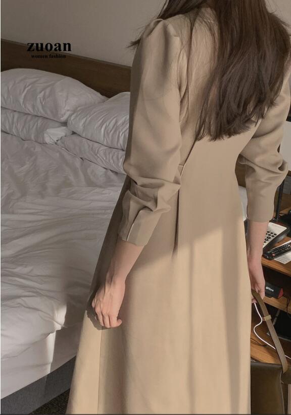 Đầm midi nữ SUXI cổ chữ V màu trơn phong cách Hàn quốc