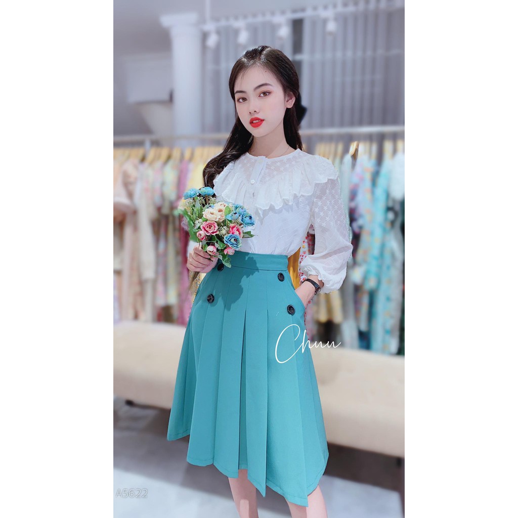 Áo sơ mi trắng nữ vải voan thêu 2 lớp cao cấp CHUU A5622