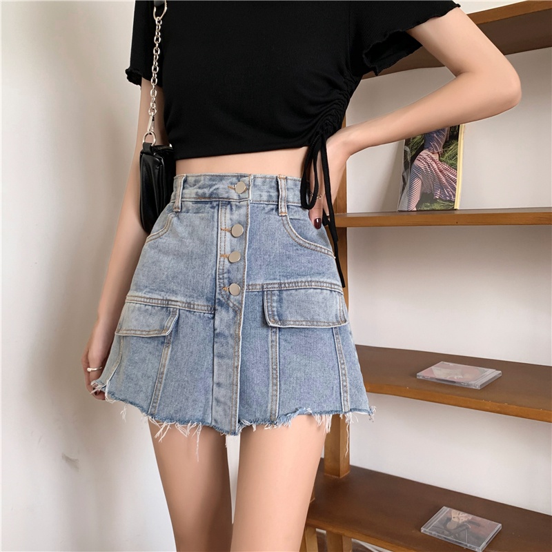 Quần short denim lưng cao ống rộng màu sắc cổ điển thời trang Hàn Quốc cá tính cho nữ