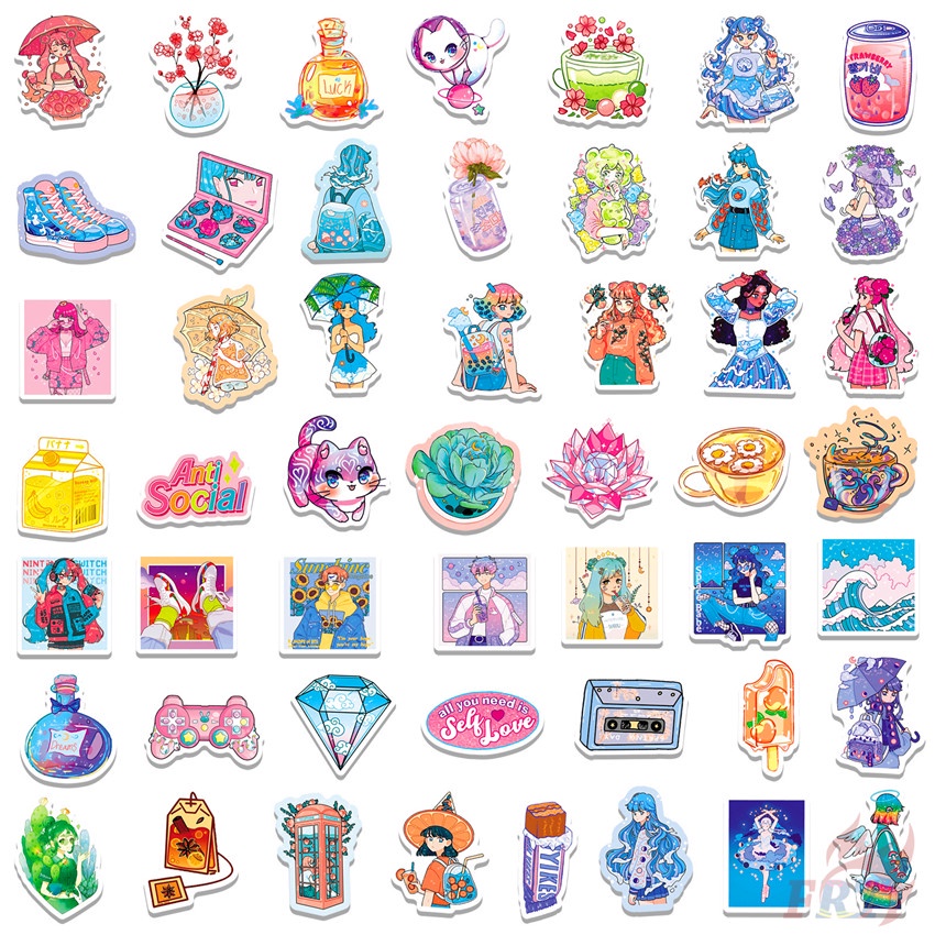 ❉ Harajuku Colorful Crystal Girl Stickers ❉ 50Pcs/Set Waterproof DIY Fashion Decals Doodle Stickers