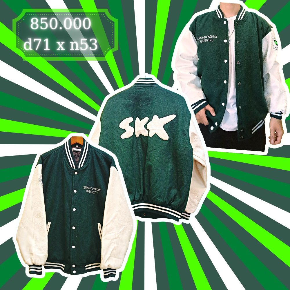 Varsity Jacket 2hand Korea loại 1 cao cấp màu xanh lá