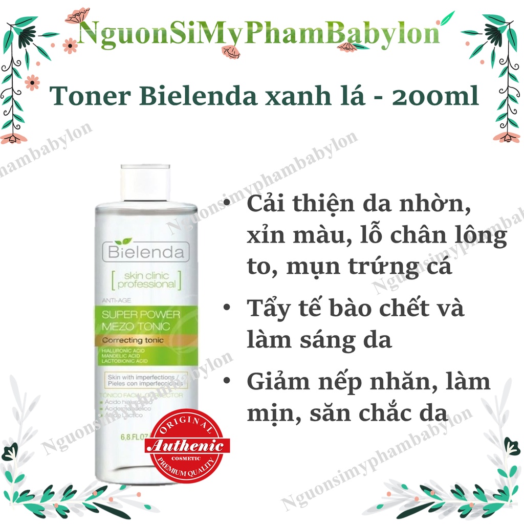 Toner Bielenda Super Power Mezo Xanh Lá Mờ Thâm, Sáng Da - 200ml