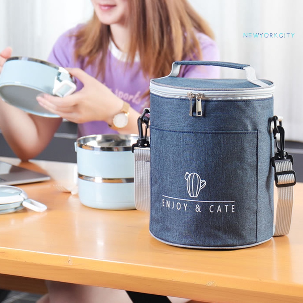 Túi Đựng Hộp Cơm Trưa Cách Nhiệt Phối Khóa Kéo Đôi Có Dây Đeo Vai Có Thể Điều Chỉnh