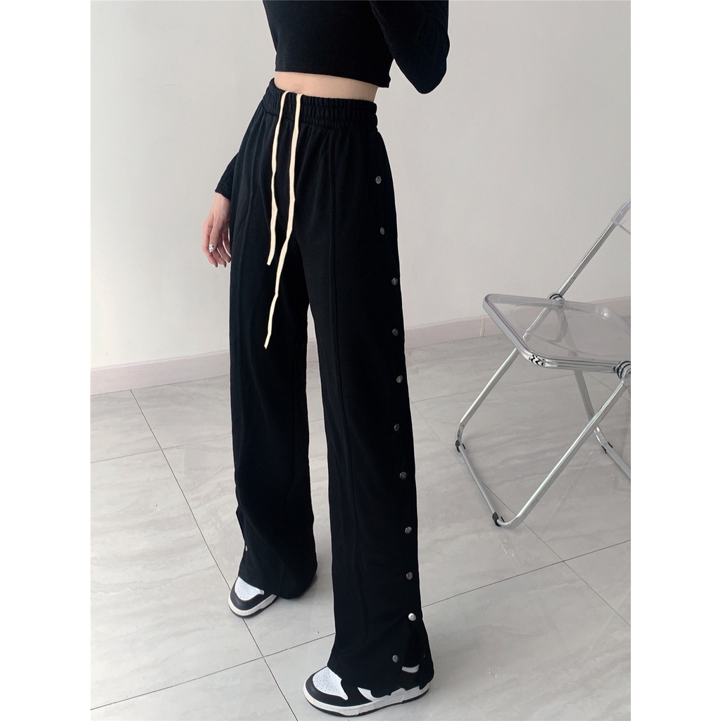 Cocory vn Quần ống rộng xẻ tà kiểu dáng thời trang phong cách retro dành cho nữ