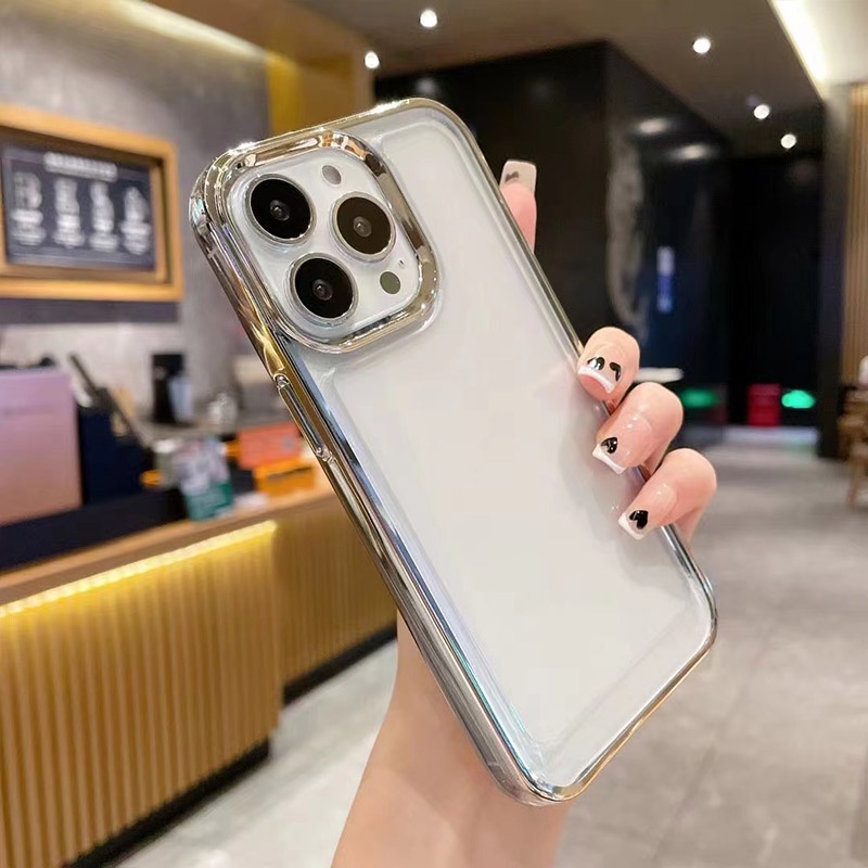 Ốp Điện Thoại Silicon Mềm Trong Suốt Mạ Viền Sang Trọng Dành Cho iPhone 13 12 11 Pro XR X Xs Max