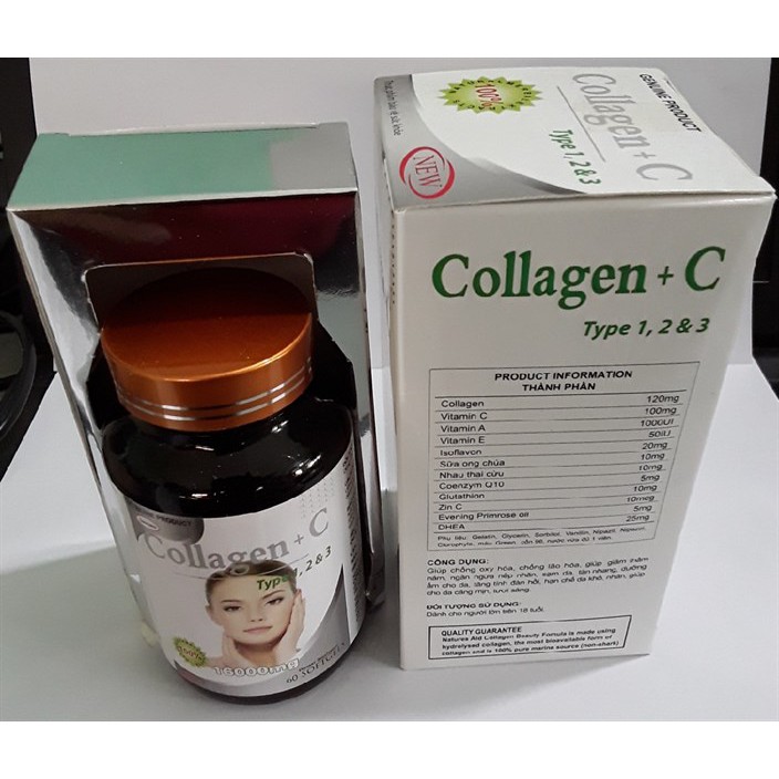 Viên uống Collagen +C Type 1, 2 & 3 hộp 60 viên