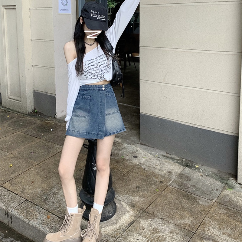 Quần Short Denim Giả Váy Chữ a Lưng Cao Thời Trang Mùa Hè Cho Nữ