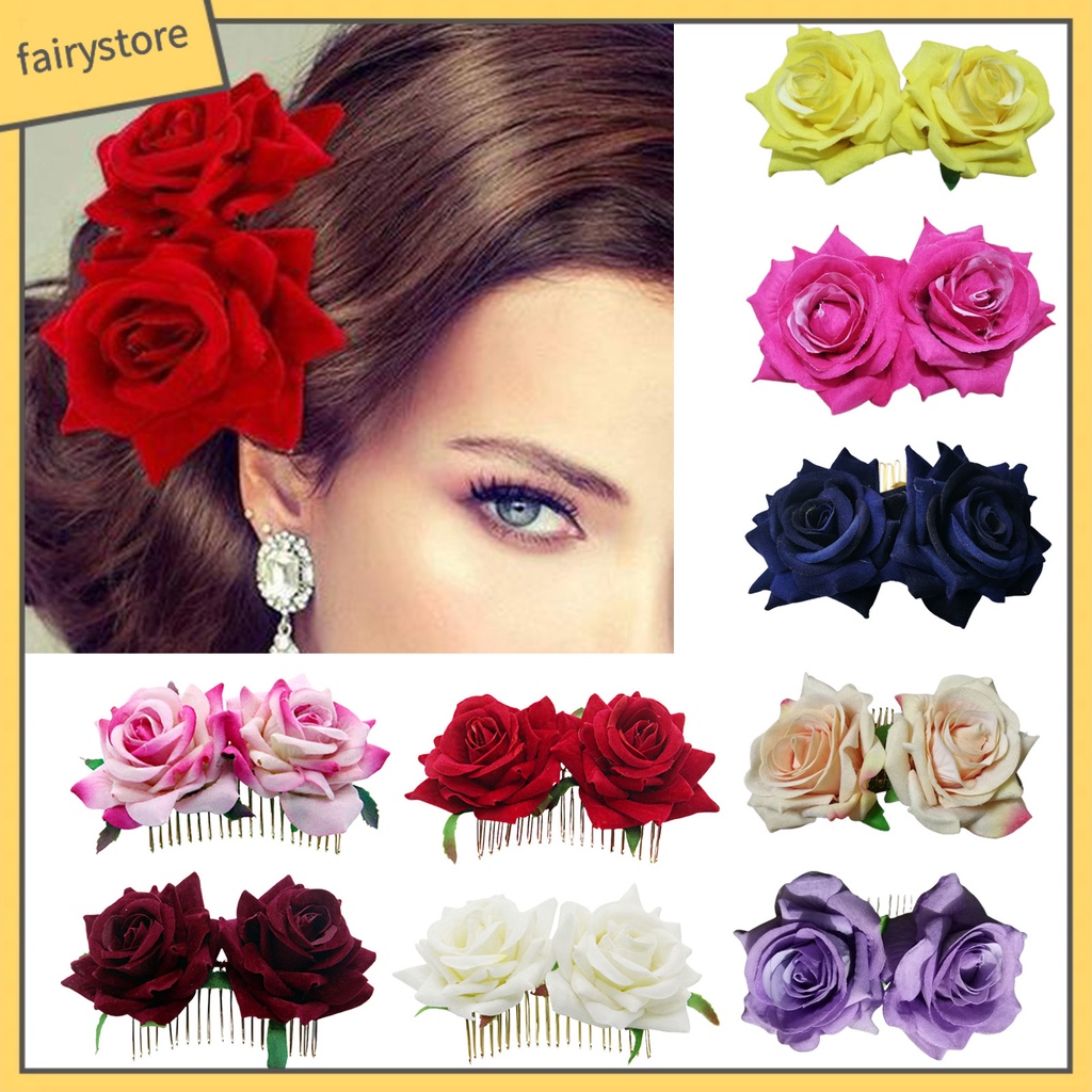 Lược Cài Tóc Hình Hoa Hồng Chống Trượt Trang Trí Cô Dâu