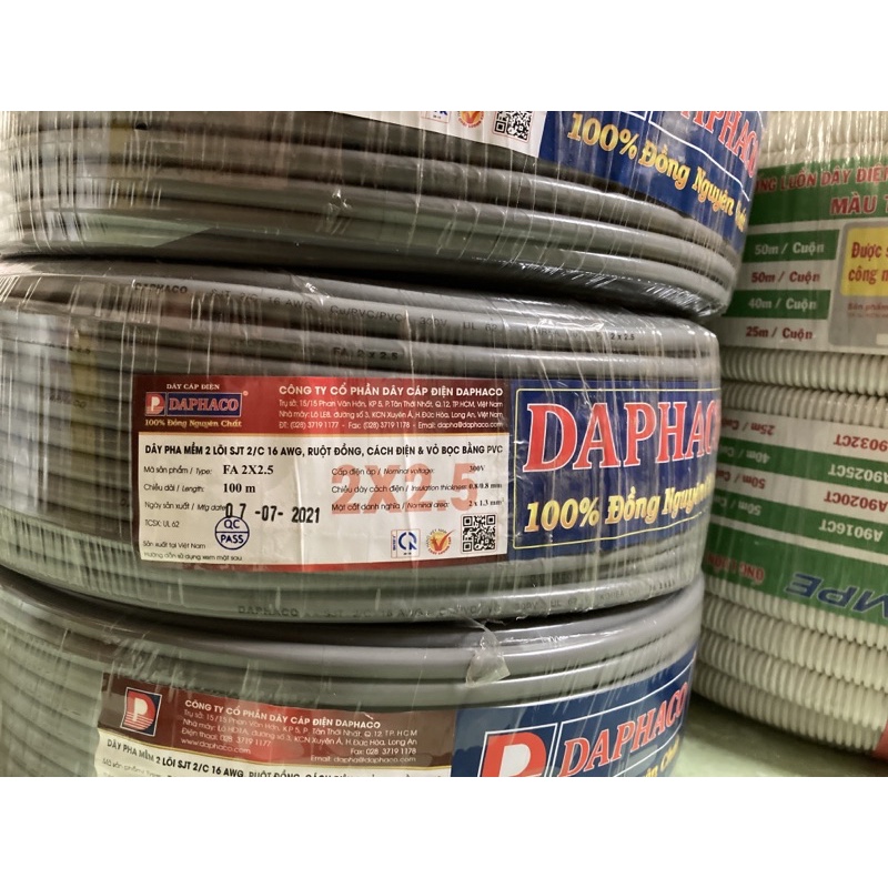Dây điện Daphaco đôi tròn xám 2X2.5 - FA2x 2.5