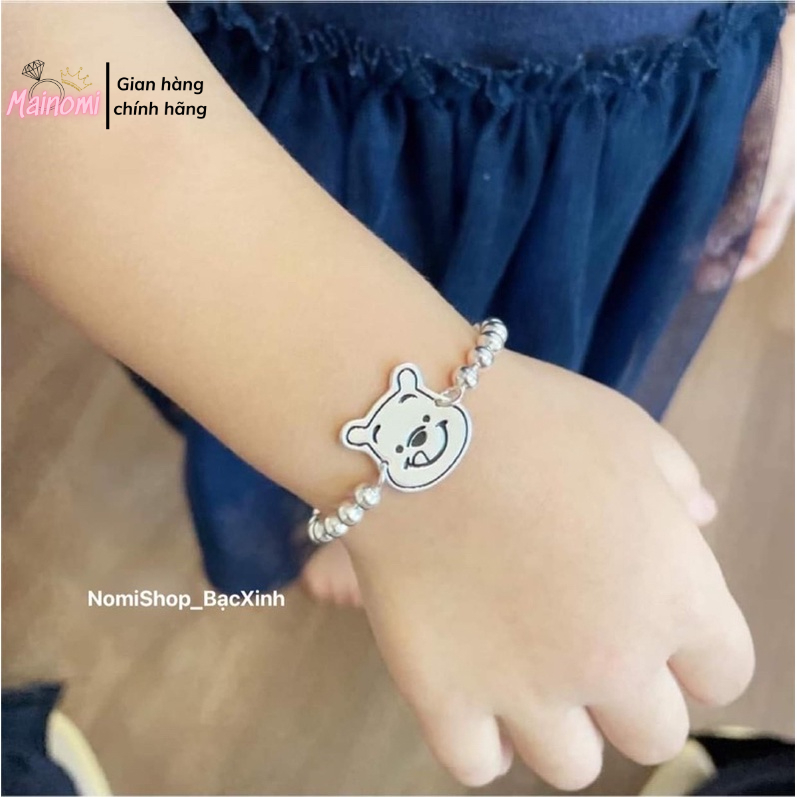 Lắc tay hình gấu chuẩn bạc ta cho bé, có khắc mặt sau thông tin ba mẹ Mainomi Shop Bạc Xinh