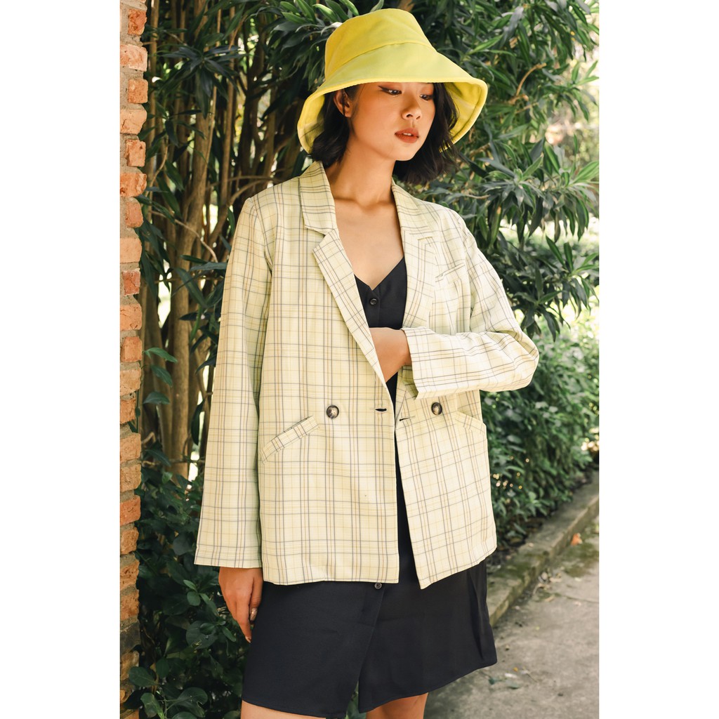 Áo vest nữ thời trang GAGO checked long sleeve jacket màu xanh lá GA3244 | BigBuy360 - bigbuy360.vn