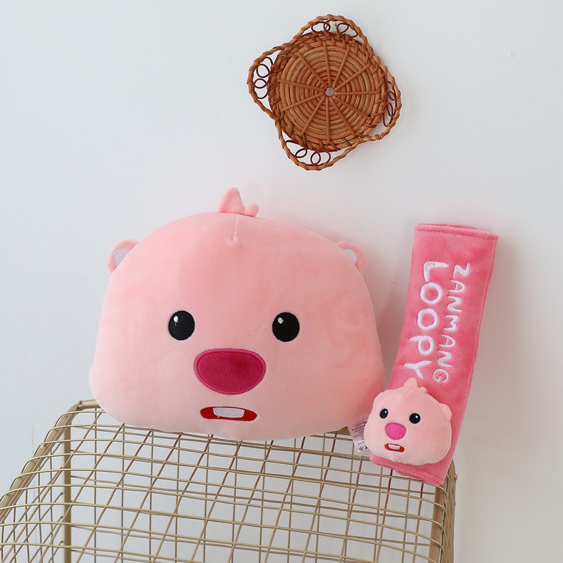 Ellen Pororo Loopy Gối Nhồi Bông Tựa Vai Và Đai An Toàn Trang Trí Xe Hơi
