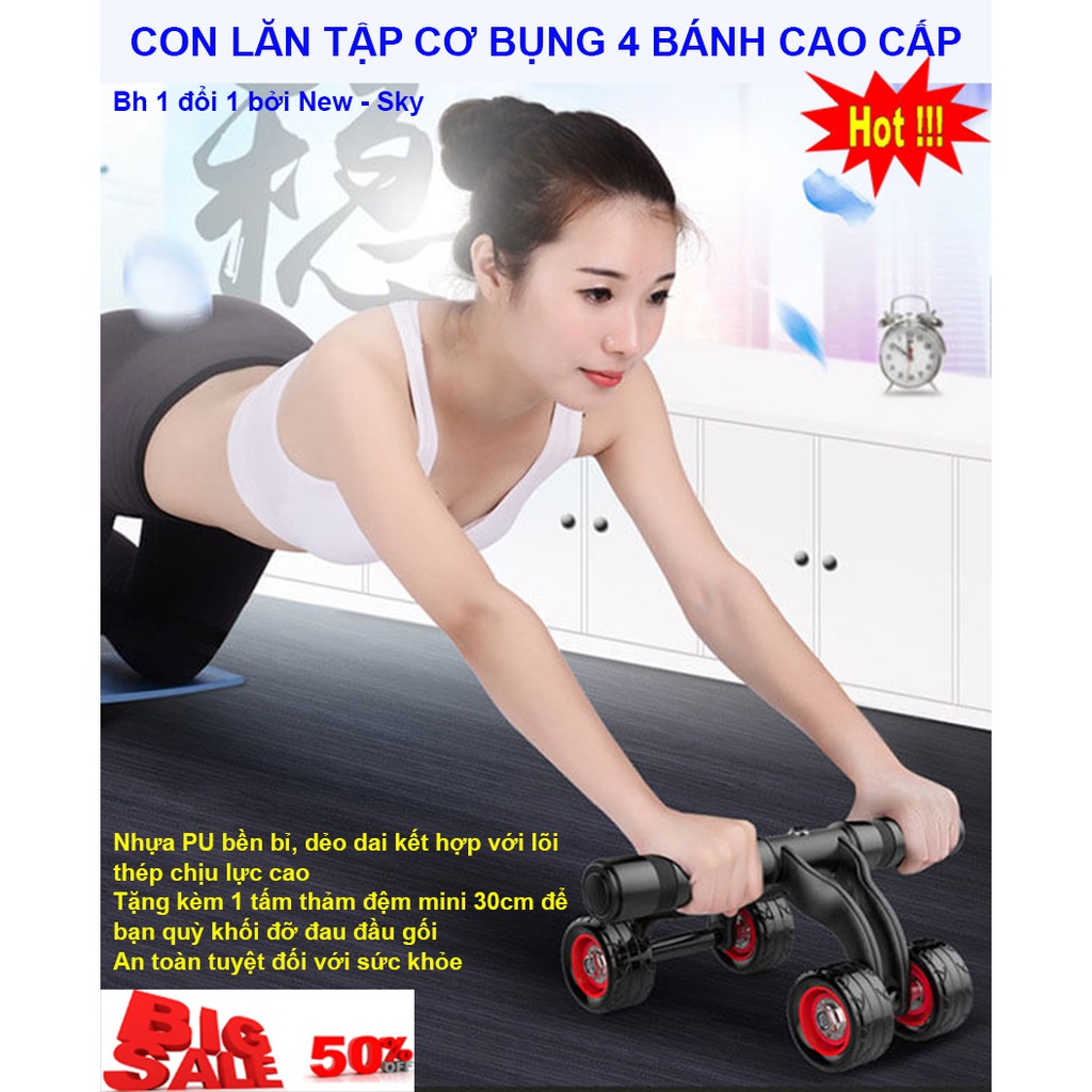 Con Lăn Tập Cơ Bụng 4 Bánh NSK-168 Mẫu Mới 2019, Giúp Giảm Mỡ Và Săn Chắc Vùng Bụng