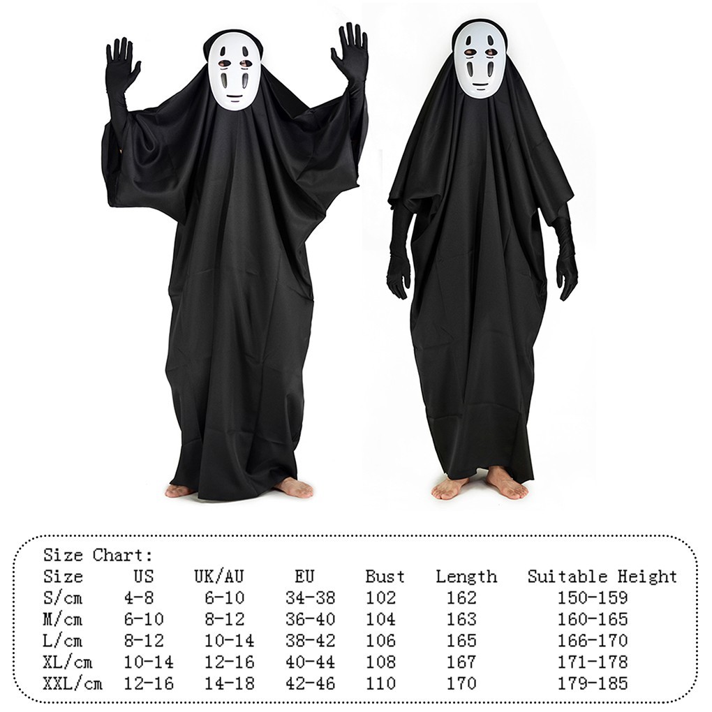 Bộ trang phục hóa trang nhân vật Vô Diện gồm áo choàng mặt nạ và găng tay