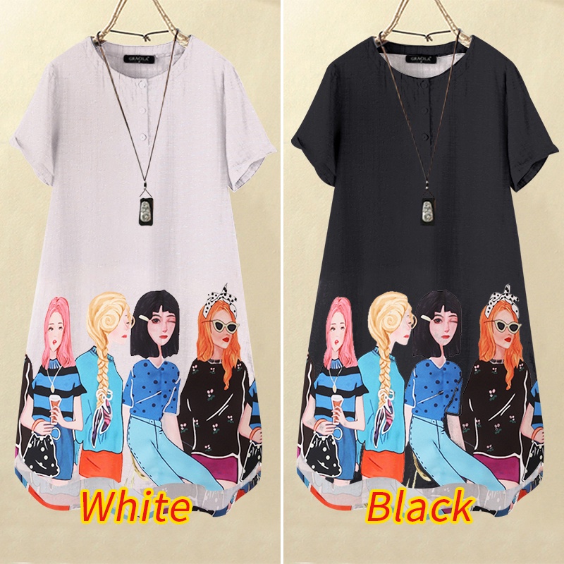 Đầm tay ngắn ZANZEA cổ tròn in họa tiết phong cách cổ điển thời trang cho nữ