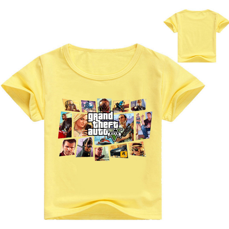 2021 summer new children's children's clothing pure cotton short-sleeved cartoon GTA street warrior printed casual T-shirt boys multicolor top