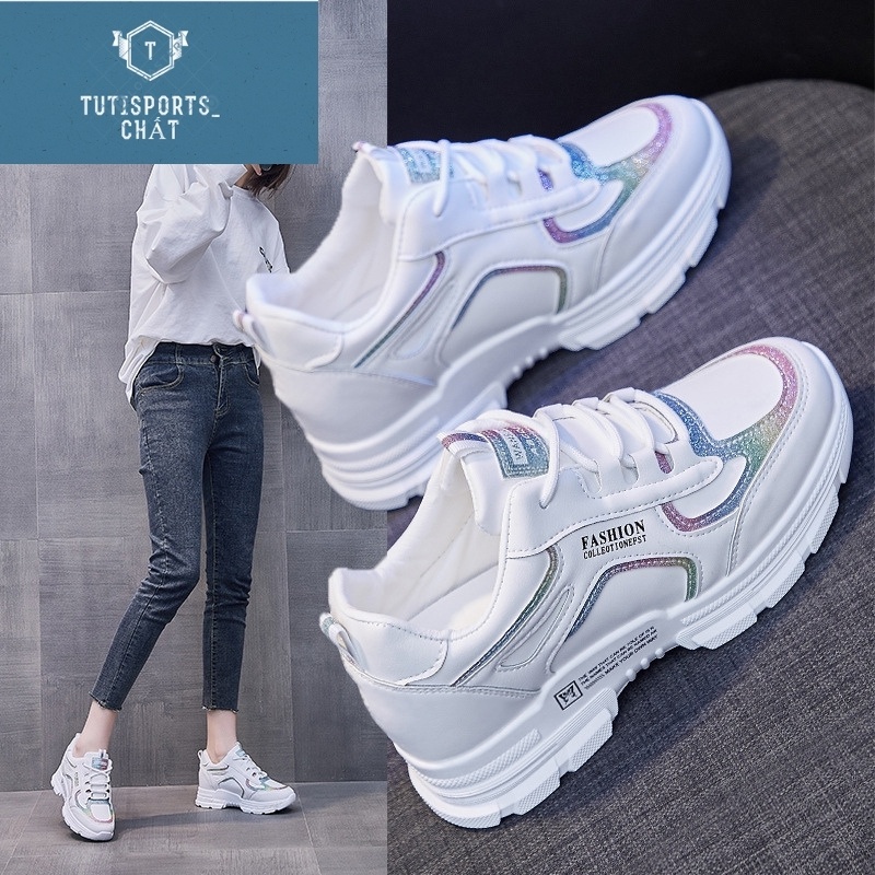 Giày Thể Thao Nữ ❤️ FREESHIP ❤️ Giày Thể Thao Nữ Trắng GTT04 Độn Đế 3-4cm Kiểu Hàn Quốc Siêu Hót Màu Trắng