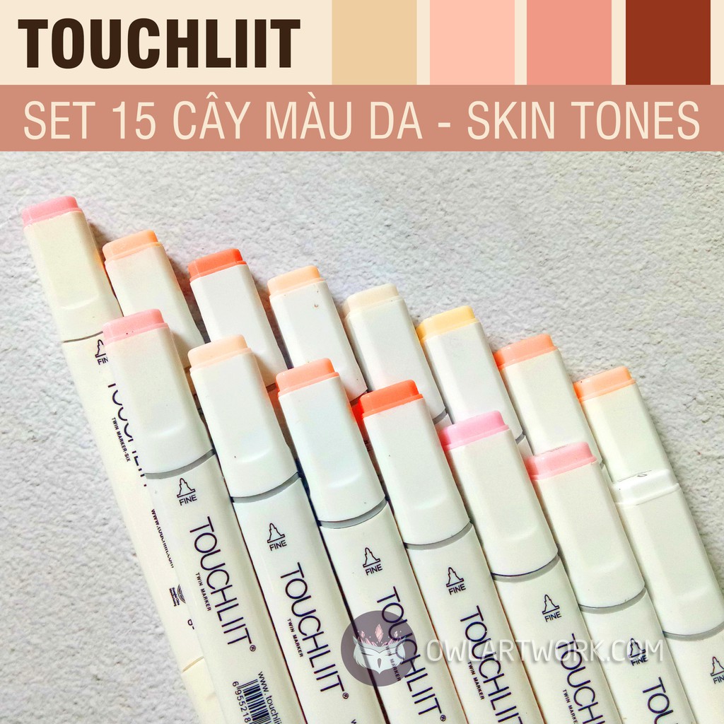 Bút marker Touchliit 6, set 15 cây màu da - Tặng kèm túi vải