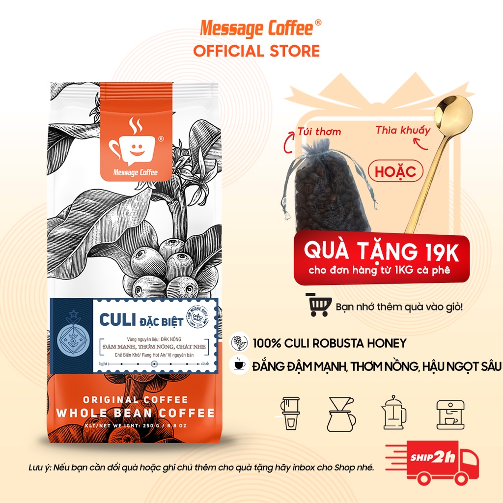 Cafe Culi Đặc Biệt nguyên chất rang mộc 100% vị đắng đậm thơm ngọt hậu dùng pha cà phê phin ngon từ Message Coffee