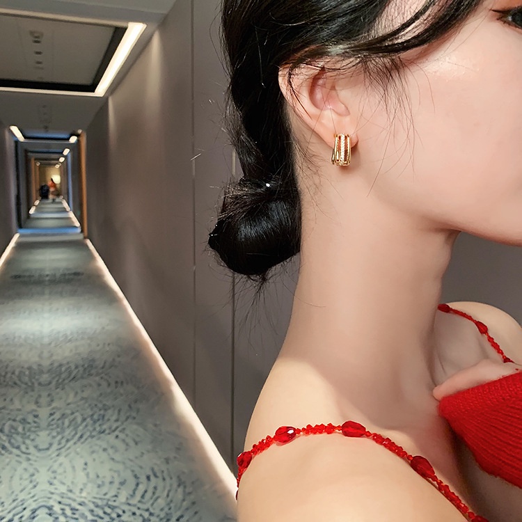 Bông tai mạ bạc 925 hình học đính đá phong cách Hàn Quốc thời trang cao cấp cho nữ