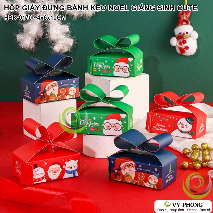 HỘP GIẤY ĐỰNG BÁNH KẸO NOEL GIÁNG SINH CÓ QUAI XÁCH HÌNH CHIẾC NƠ TRÁI TIM HỘP ĐỰNG QUÀ TẶNG CHRISTMAS NOEN HBK-0170