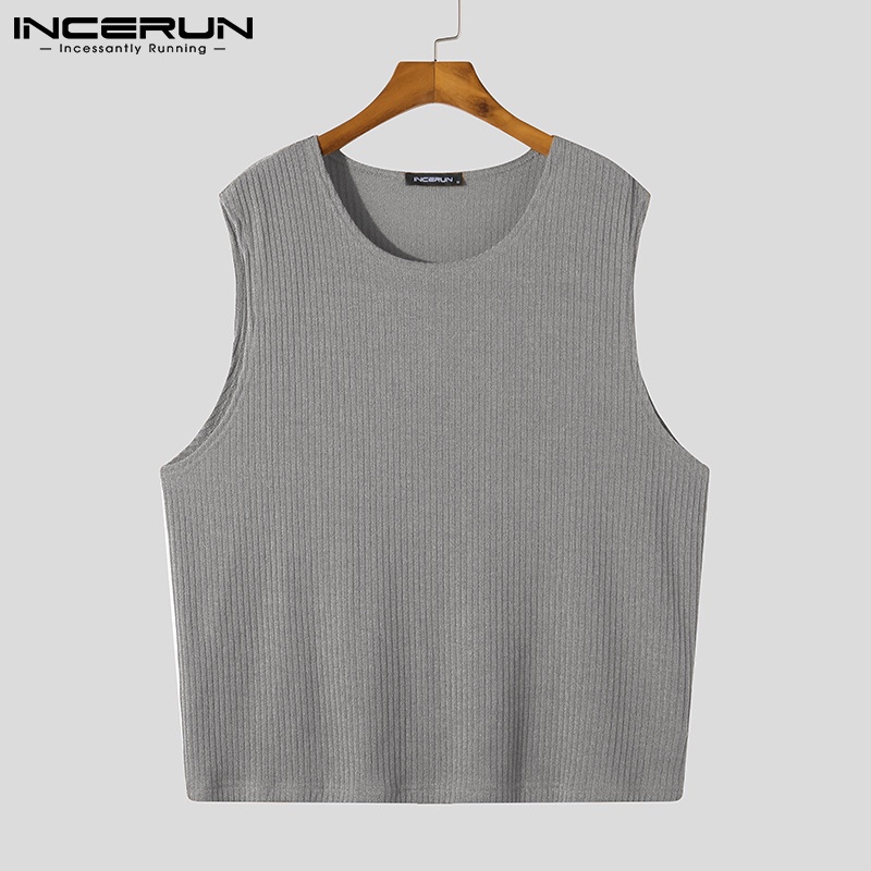 Áo sweater INCERUN cổ tròn sát nách màu trơn thời trang mùa đông cho nam