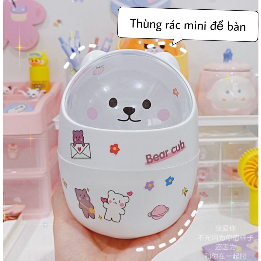 Thùng Rác mini Hình Gấu Mèo Để Bàn Đa Năng Tiện Dụng
