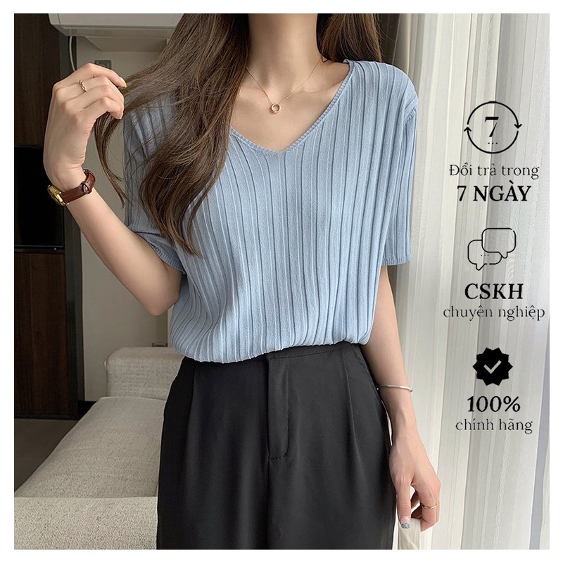ÁO LEN TĂM CỘC TAY TRƠN , ÁO LEN NỮ CỔ TRÒN BASIC