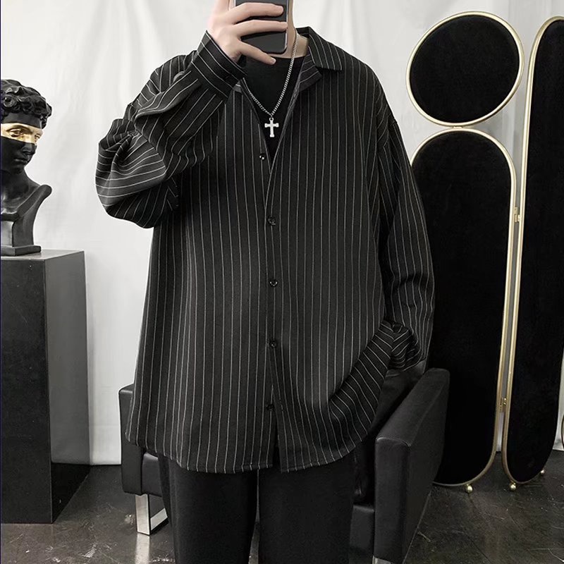 Áo Sơ Mi Nam Dài Tay Họa Tiết Sọc Trắng/Đen Thời Trang