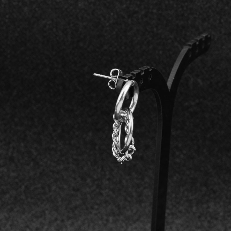 Bông tai titan unisex kiểu xích lồng khoen tròn không gỉ Vương Nhất Bác UE2201