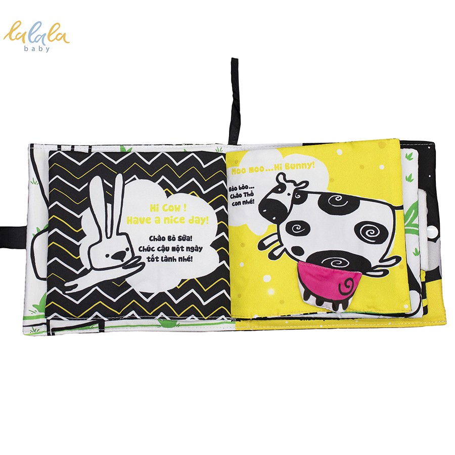 Sách vải Lalala baby, song ngữ kích thích thị giác: Let's go Bunny/ Đi Nào Thỏ Trắng kích thước 18x18 cm 12 trang