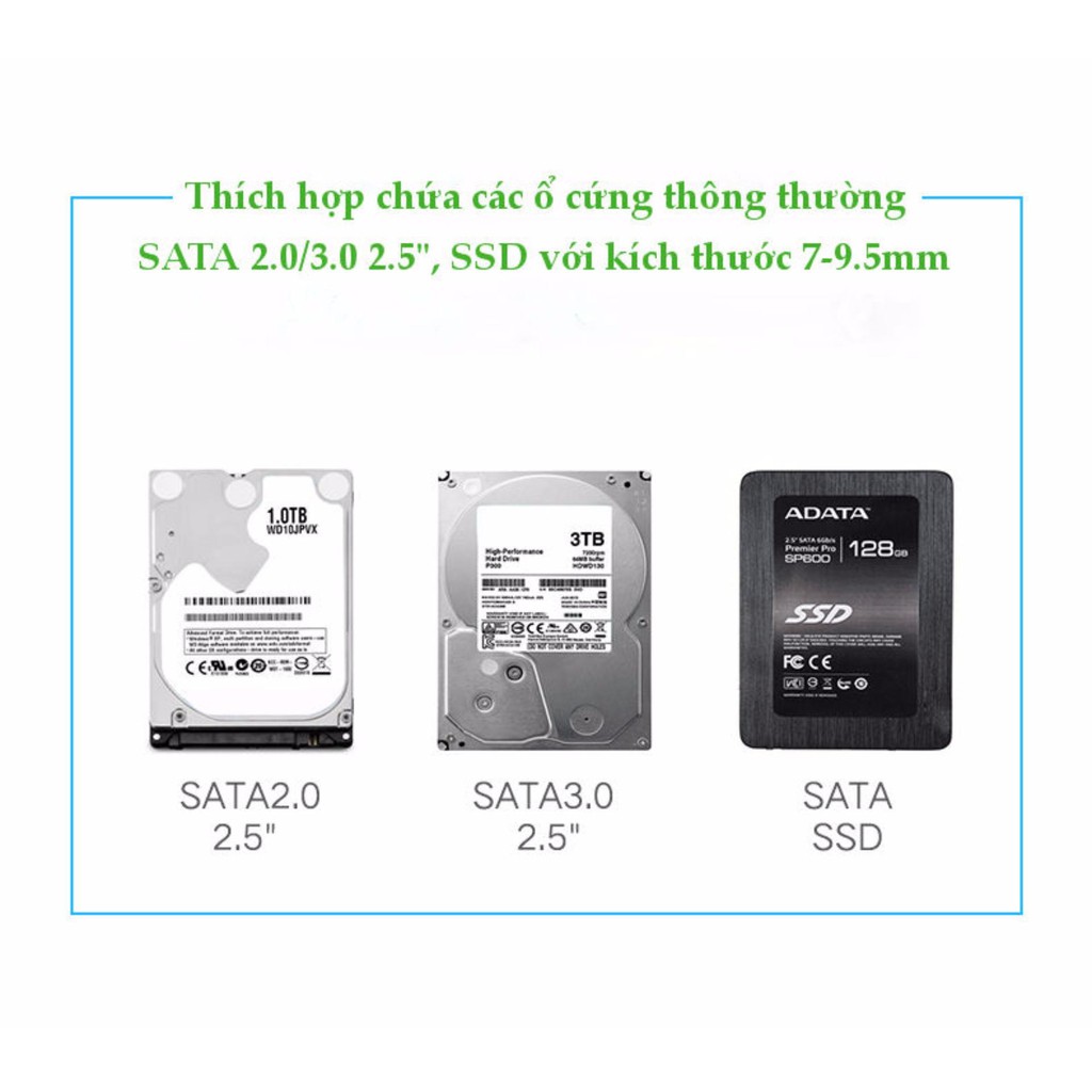 Hộp đựng ổ cứng 2.5 inch SSD, HDD hỗ trợ 6TB,chuẩn SATA UGREEN US221 vỏ nhựa ABS - Hàng phân phối chính hãng