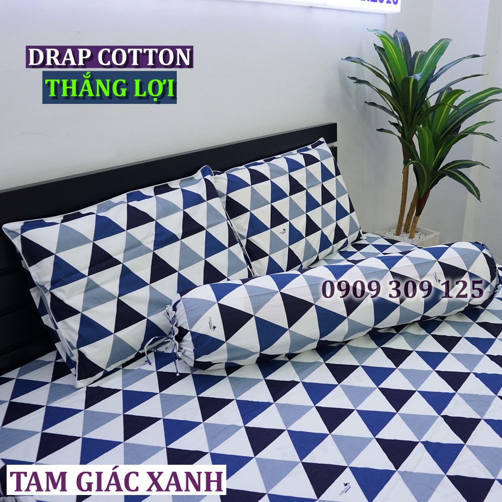Drap Thắng Lợi, ga giường cao cấp cotton 100% inlogo mẫu Tam giác xanh (ảnh thật)