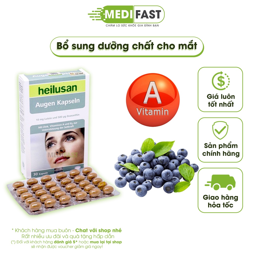 Viên uống bổ mắt Heilusan Augen Kapseln - Bổ sung dưỡng chất cho mắt, giảm mỏi mắt, khô nhức mắt - Hộp 30 viên