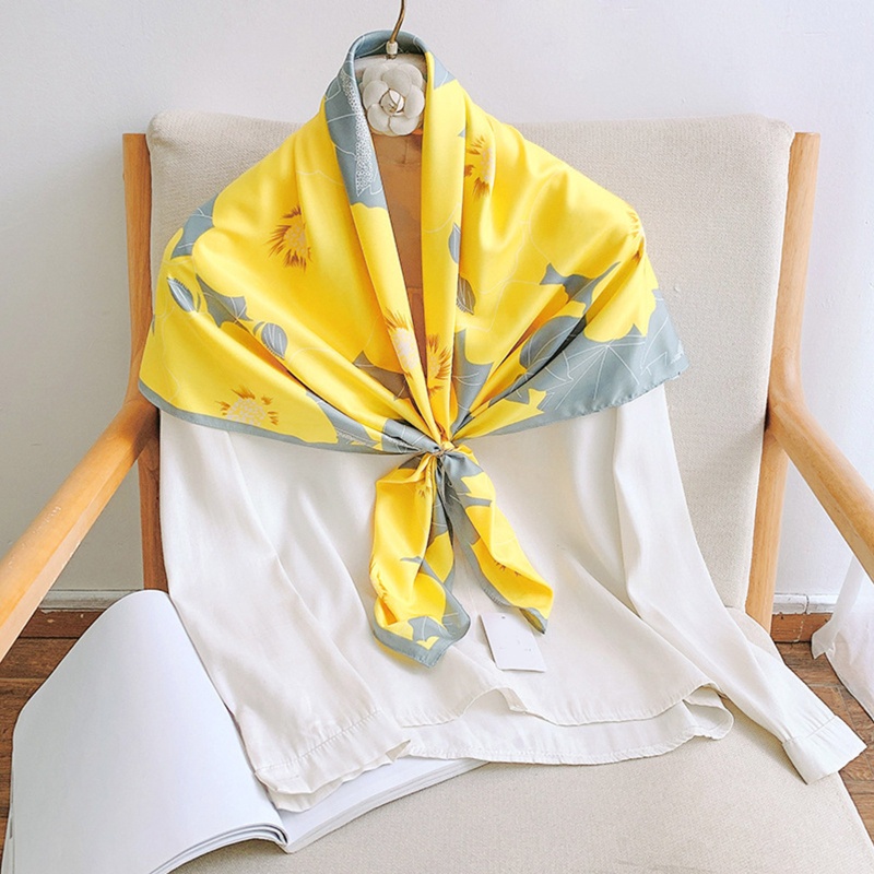 Khăn Choàng Lụa Satin Vuông 90x90cm In Họa Tiết Hoa Sang Trọng Cho Nữ