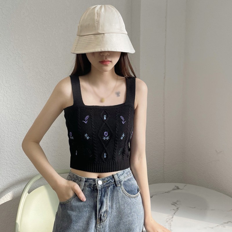 Áo Croptop Dệt Kim Không Tay Thời Trang Ngọt Ngào Cho Nữ