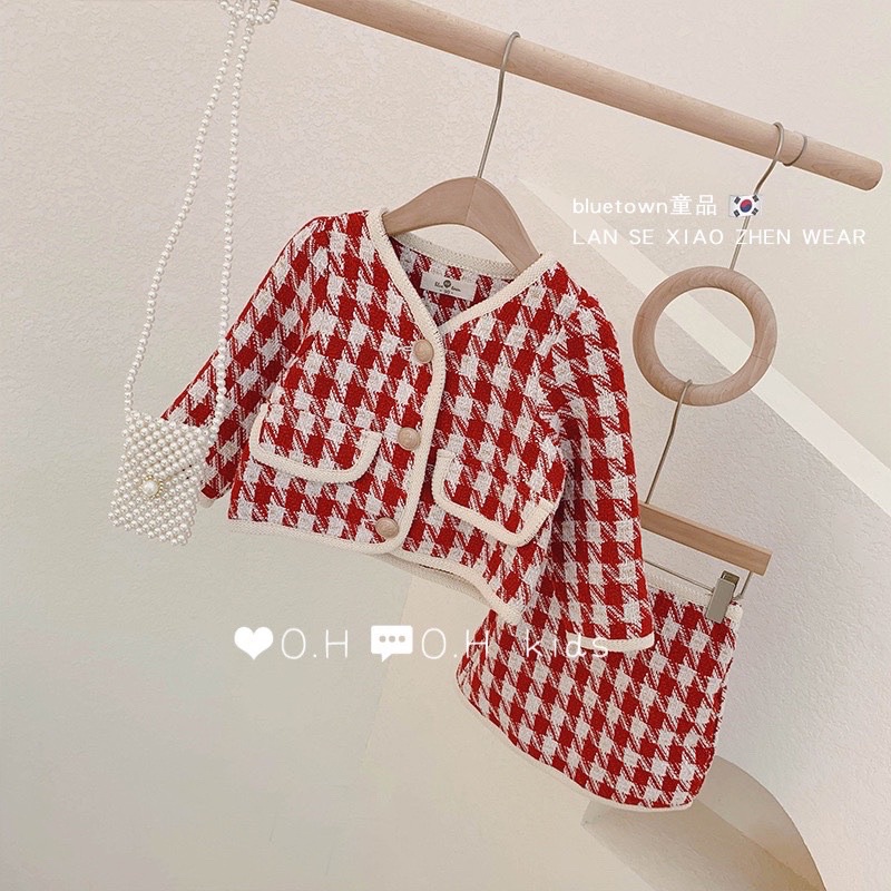 Set Áo Khoác Dạ Kèm Chân Váy Dạ Cho Bé Gái Size Đại Mùa Thu Đông