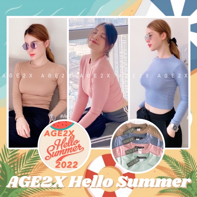 Áo croptop tay dài borip len tăm, co giãn hút mồ hôi tốt hàng Age2x