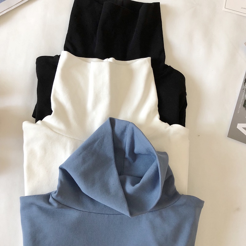 Áo Thun Nữ Tay Dài Cổ Cao Màu Trơn Phong Cách Hàn Quốc