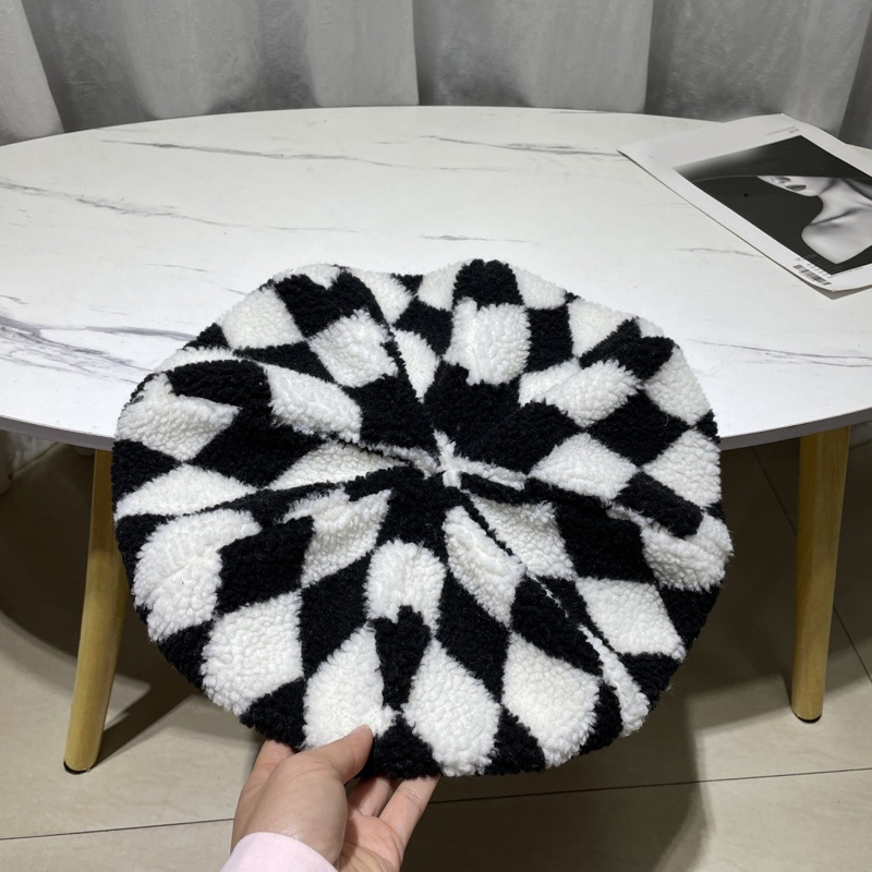 Mũ Beret Len Cừu Họa Tiết Hình Thoi Vintage Hoang Dã Dành Cho Sinh Nhật