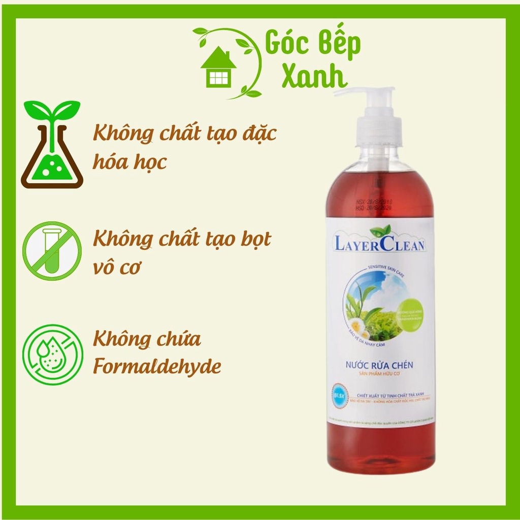 Nước rửa chén hữu cơ Layer Clean 800ml an toàn cho bé, layerclean hữu cơ