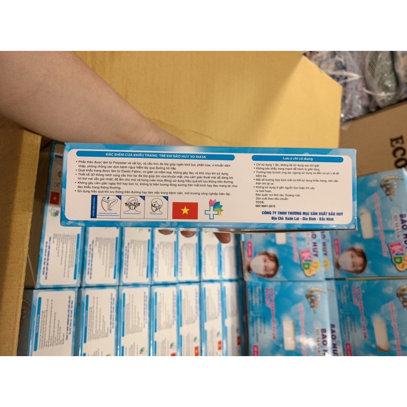 Khẩu trang 3d Mask Bảo Huy; Duy Khánh cho bé, kháng khuẩn, dễ thở, không đau tai. Mẫu vỏ hộp mới.