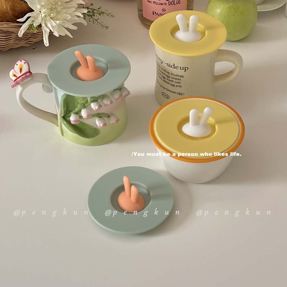 Nắp Đậy Cốc Trà Bằng Silicone Chống Bụi Chống Rò Rỉ Hình Tai Thỏ Đáng Yêu