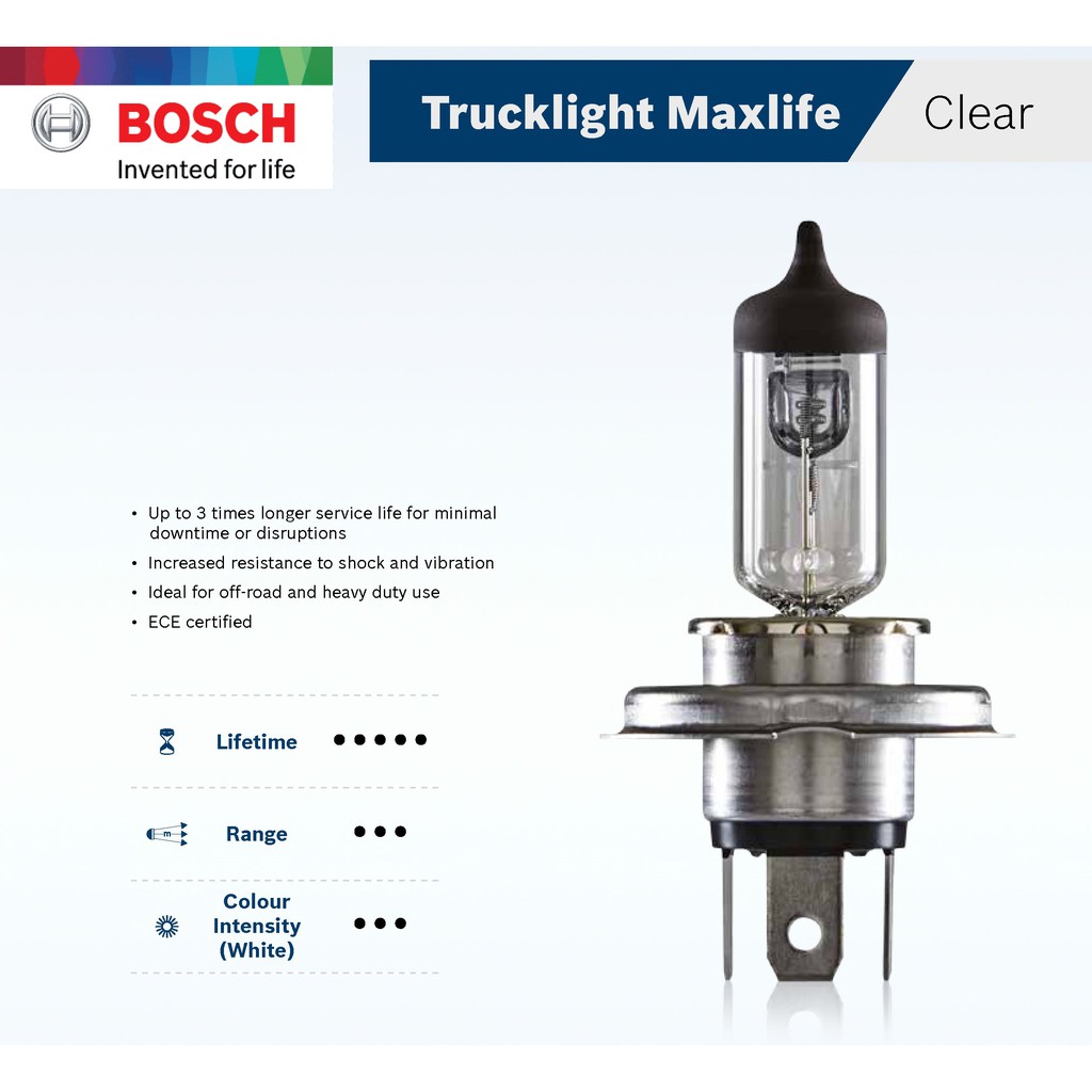 Bóng đèn Tăng sáng Xe tải Bosch H4 24V 75/70W Trucklight Maxlife - Dành cho xe tải, xe khách đường dài