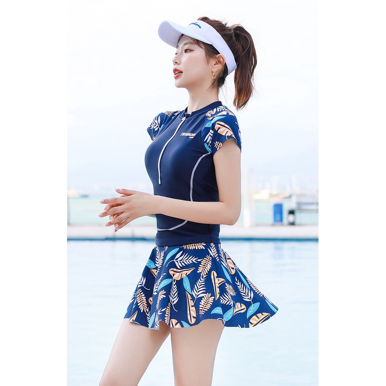 Đồ bơi nữ áo ngắn tay + chân váy phong cách Hàn Quốc  Y211