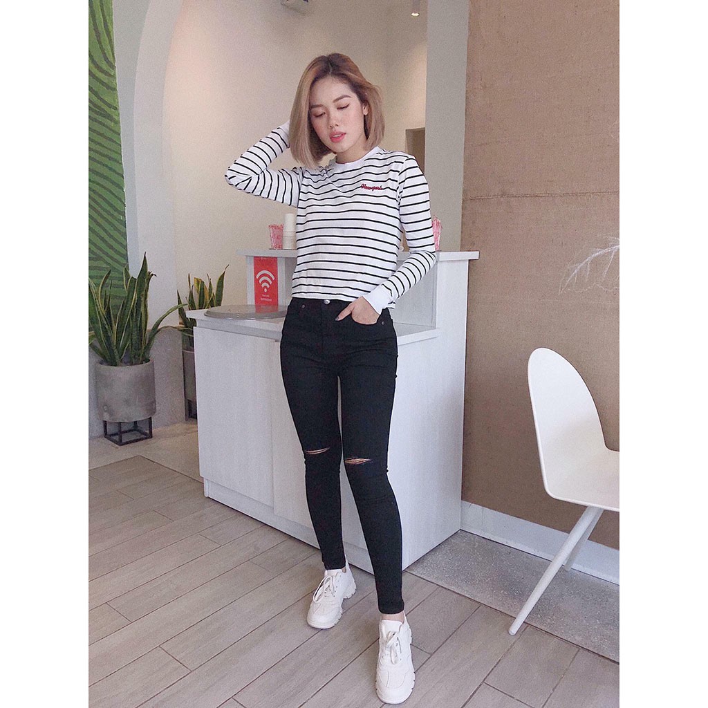 QUẦN JEAN NỮ DÁNG ÔM RÁCH GỐI + TRƠN