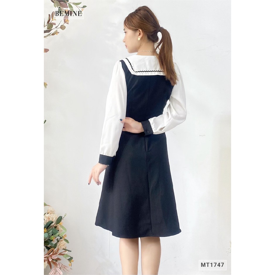 Đầm cổ vuông thủy thủ tay dài phối BEMINE MT1747DEN | BigBuy360 - bigbuy360.vn